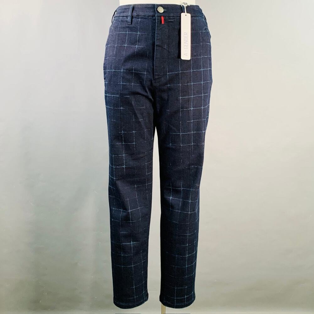 HIGH Size 10 Navy Cotton Blend Windowpane Zip Fly Casual Pants